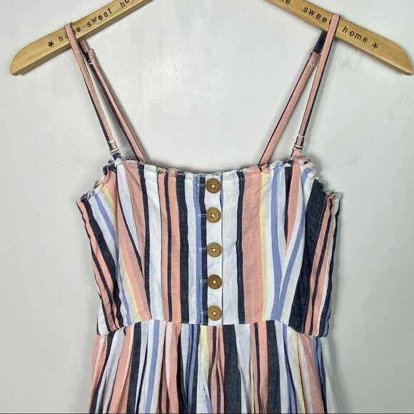 Free People Lilah Midi Dress Size XS Striped Rayon Bohemian Button Convertible - Picture 8 of 13